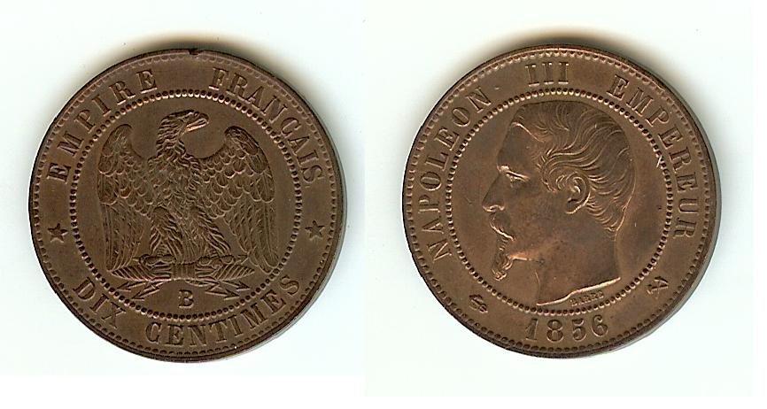 Dix centimes Napoléon III, tête nue 1856 Rouen TTB+ à SUP